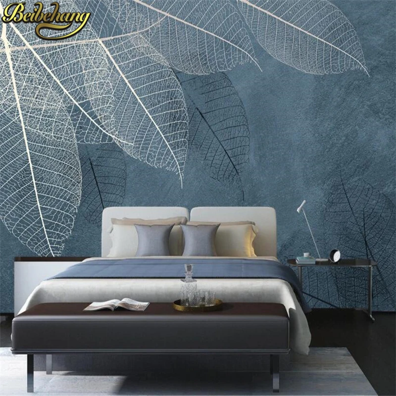 Home Textiles Photos - Custom Abstract leaves photo wallpaper painting