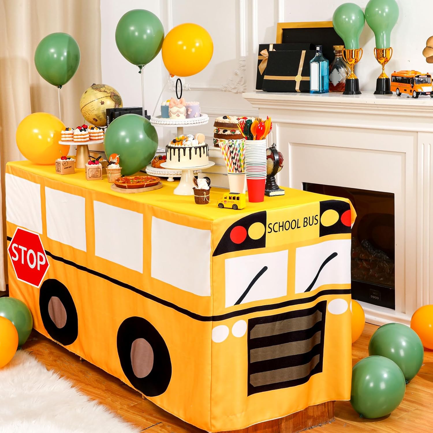 Home Textiles News - Cartoon School Bus Tablecloth Birthday Party